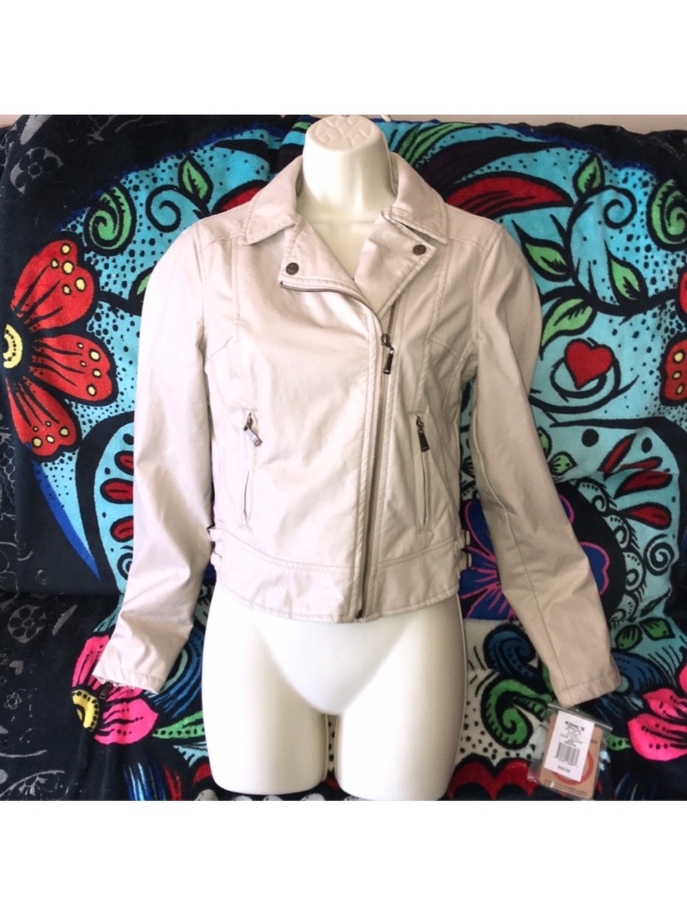J2 Kohls medium Cream Women's Moto Jacket - Modern Zip Front vegan leather New